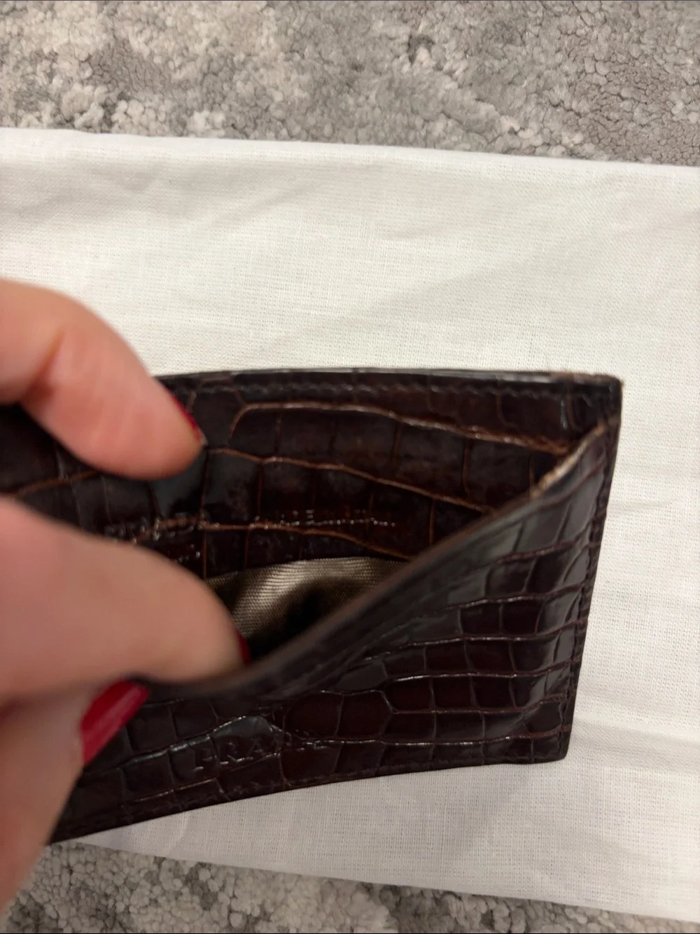 PRADA Brown Croc-Embossed Leather Card & Key Holder